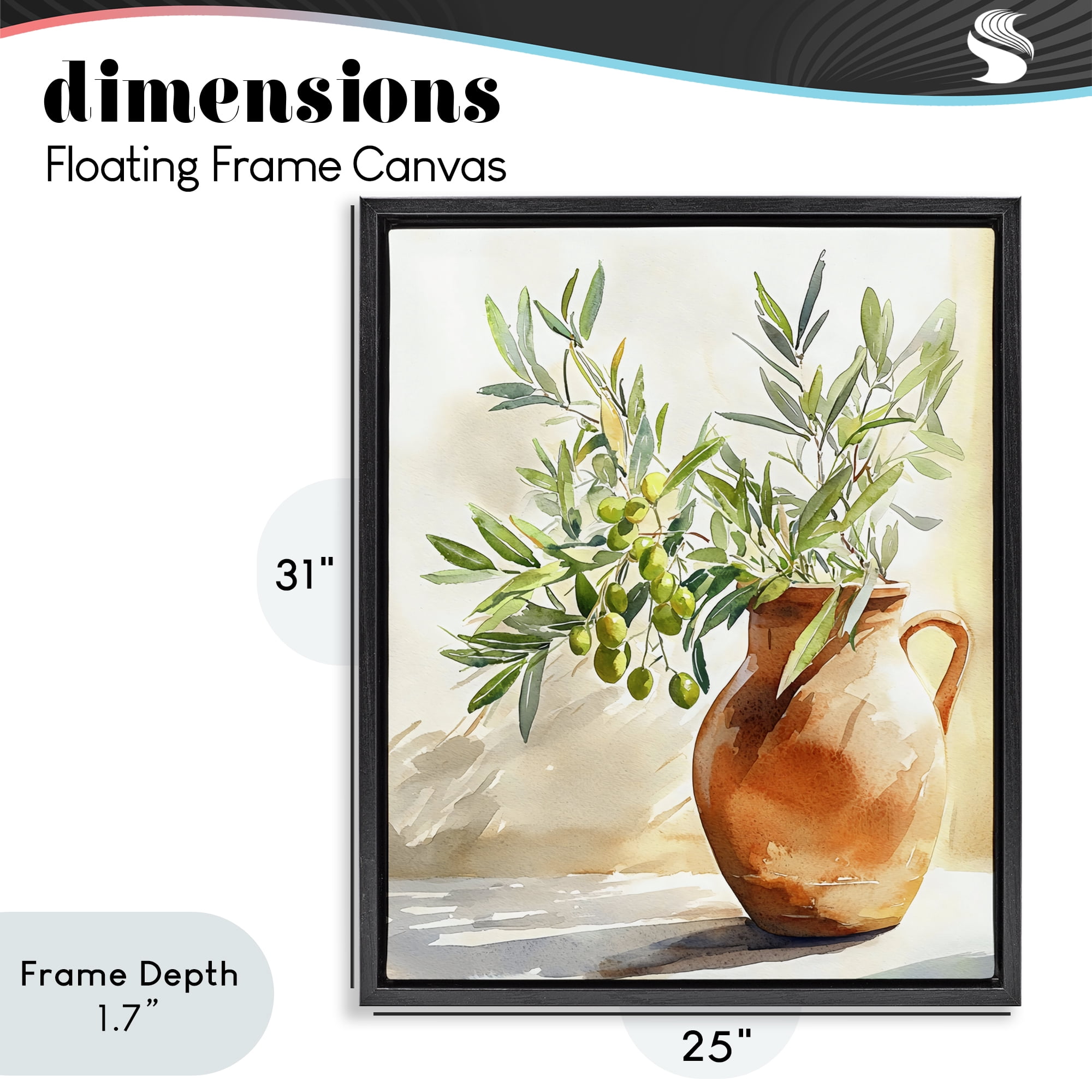 Stupell Industries Olive Branch in Terracotta Vase Black Framed Floater Canvas Wall Art, design by LSR Design Studio