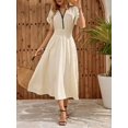thumbnail image 4 of Womens Casual Khaki Smocked Waist Pleated Sleeveless Vacation Dress, 4 of 9