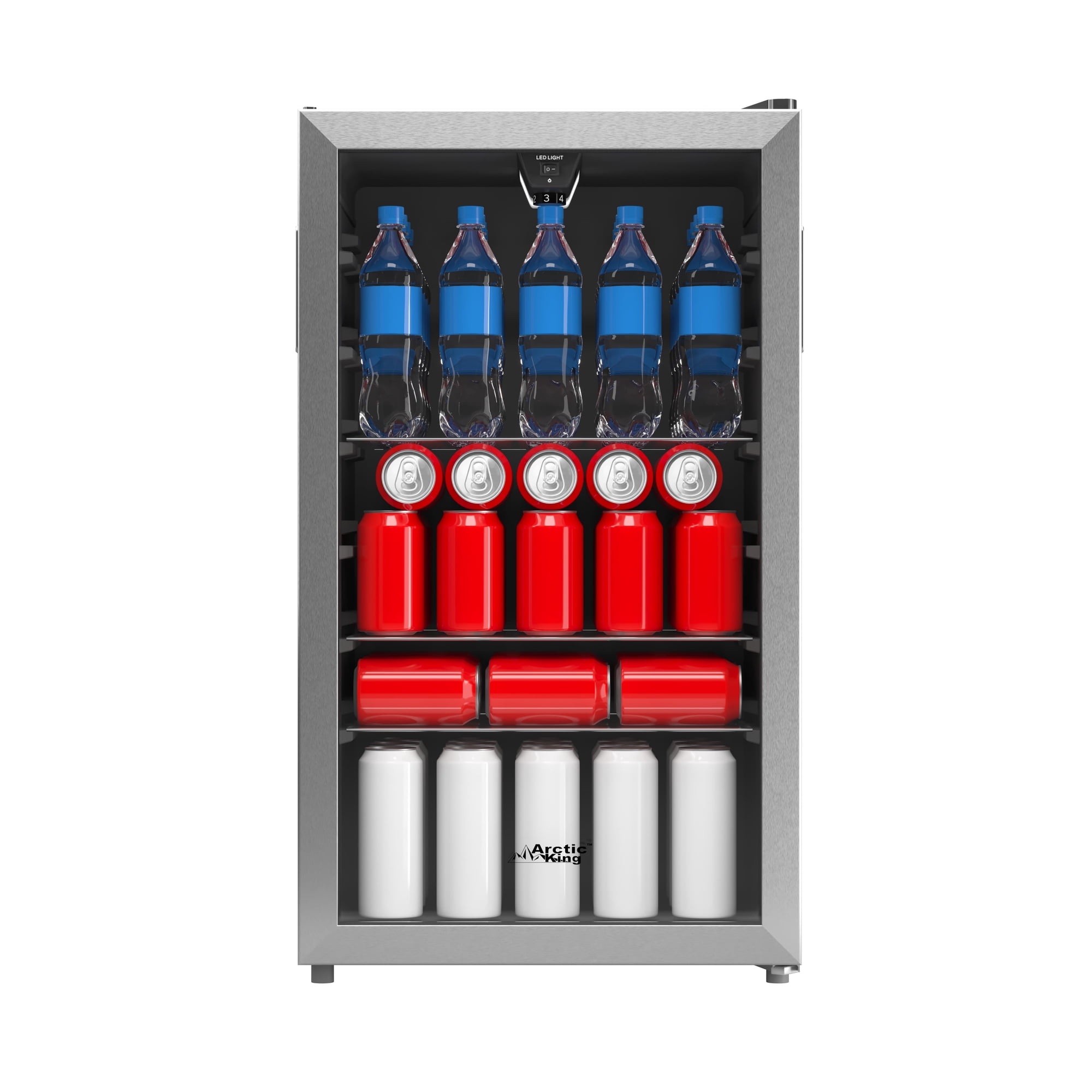 Arctic King 115-Can Beverage Cooler, Glass Door Mini Fridge, Freestanding Drink Refrigerator for Soda, Beer & Wine, Silver