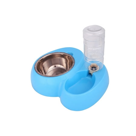 Pet Dog Cat Blue Dispenser Feeder Stainless Food Bowl Dish & Auto Water