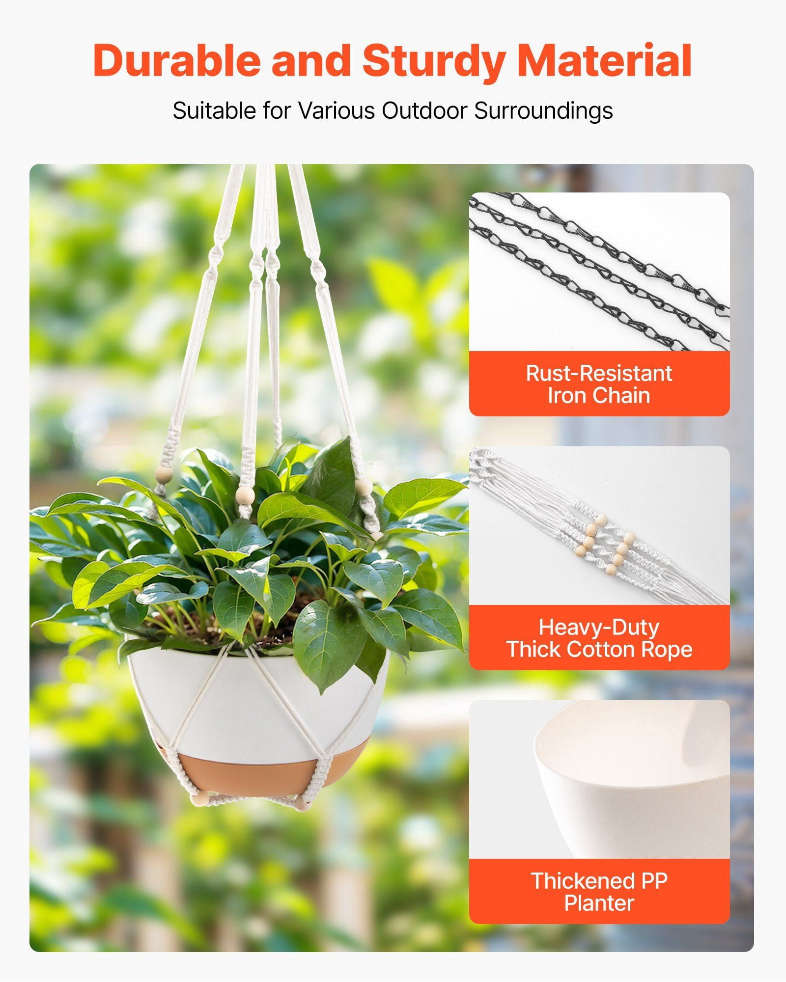 Hanging Planters, 10 Inch Self-Watering Hanging Planter, 2 Pack Flower Pots with Drainage Hole & 2 Kinds of Plant Hangers, Plastic Basket Pots, for Garden Home Decor, Indoor & Outdoor Plants