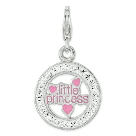 - 925 Sterling Silver Enameled Crystal Little Princess Lobster Clasp Pendant Charm Necklace Talking For Women