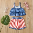 thumbnail image 6 of Mercatoo Baby Girls Independence Day Clothes Ruffle Sleeveless Camisoles Tops Stripe Shorts 2pcs Toddler Girls Set, 6 of 7