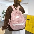thumbnail image 5 of Corduroy Backpack, Polka Dot School Backpack with Bowknot, Lace Trim Schoolbag for Travel Shopping Outdoor, Pink, 5 of 9