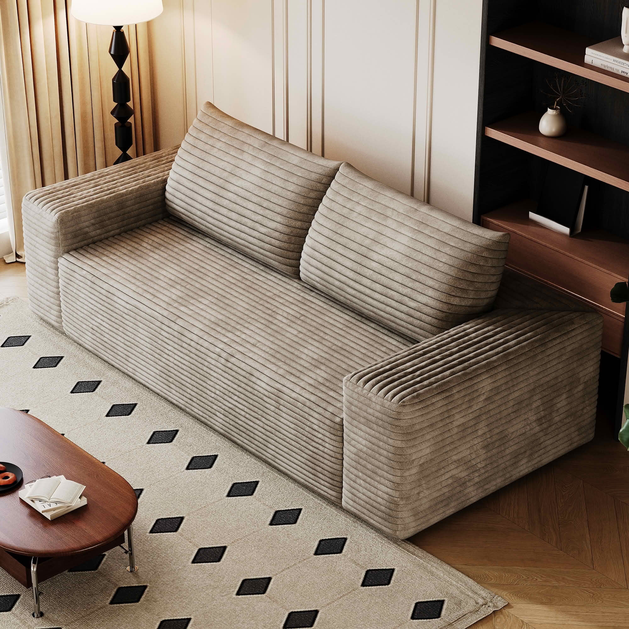 MAYEERTY 71 Inch 3‑Seater Corduroy Sofa, Deep‑Seat Comfy Couch, No Assembly Required for Living Room Bedroom Conference Room