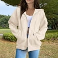 thumbnail image 2 of WTOBBY Women's Raglan Sleeve Hooded Jacket Long Sleeve Solid Color Zip Up Casual Sweatshirt Athletic Fit Fleece Outerwear with Side Pockets for Sports Street Style,Beige L, 2 of 5