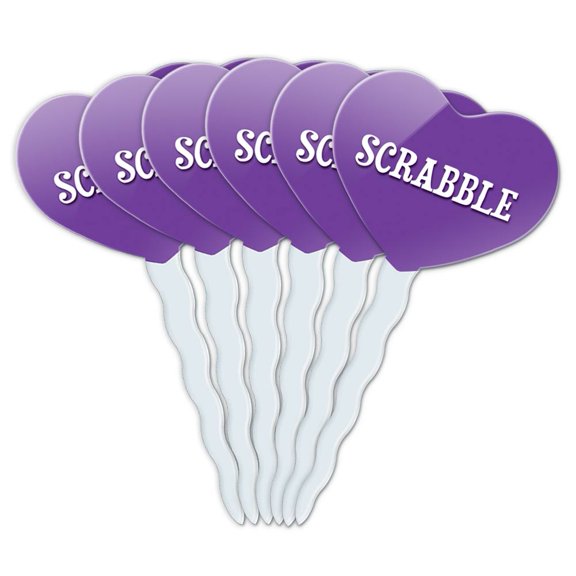 Scrabble Heart Love Cupcake Picks Toppers - Set of 6
