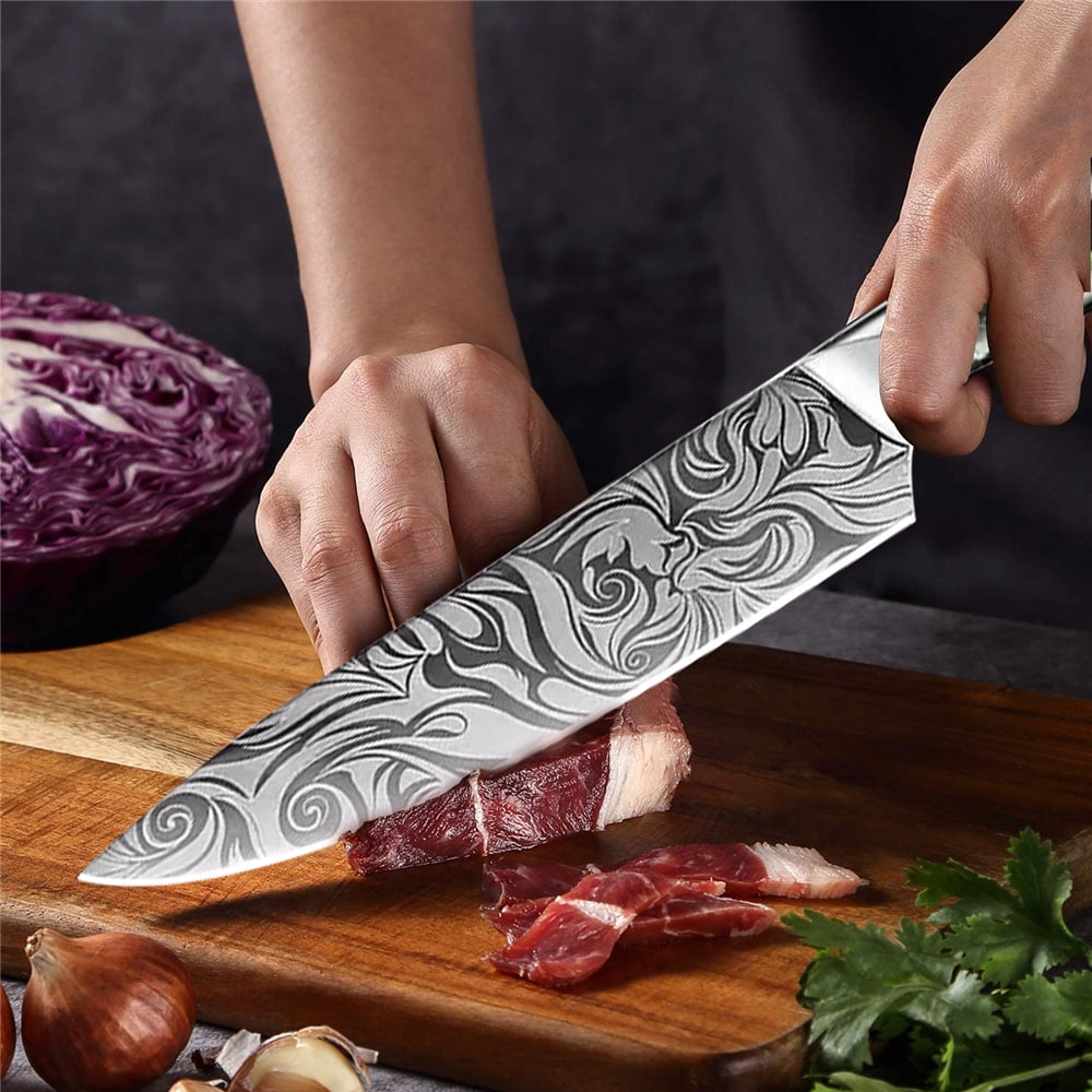 Myvit Damascus Steel Kitchen Knife 3-7Piece Set Japanese Santoku Knife Professional Chef Knife with Easy-Grip Resin Handle