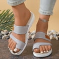 thumbnail image 3 of Xfvqtps Slide Sandals for Women Flat Toe Ring Mesh Thick Sole Soft Comfortable Breathable Non Slip Beach Summer Walking Sandals Gray, 3 of 9