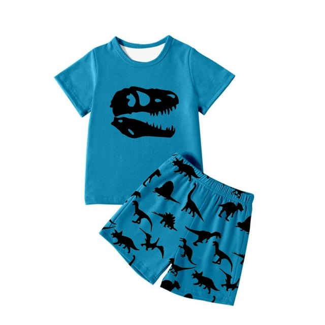 Kid Boy Outfits Set Summer Boy Clothes Pullover Dinosaur Short Sleeve Tops Shorts 9-10 Years Boy Clothes