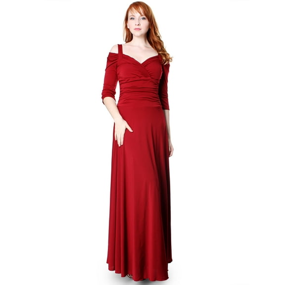 Evanese Women's Elegant Slip On Long Formal Evening Dress with 3/4 Sleeves