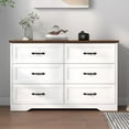 thumbnail image 4 of Homhougo Dresser for Bedroom 6 Drawer, Wood Drawer Dresser Chest of Drawers for Closet, Living Room, Hallway, Nursery, Kids Bedroom, White + Brown, 4 of 13