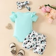 thumbnail image 4 of NIEWTR Baby Girl Summer Shorts Set Short Sleeve Top Floral Embroidery Casual Outfit with Headband(A01-Light Blue,9-12 Months), 4 of 7