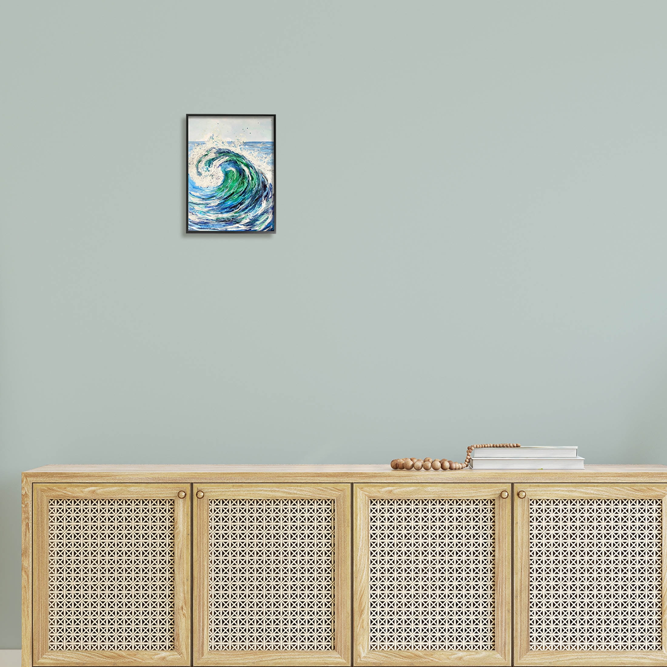 Tsunami Wave Ocean Splash Coastal Painting Black Framed Art Print Wall Art