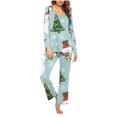 thumbnail image 1 of Puntoco Conjuntos de pijama cómodos para mujer Conjunto de pijama informal con cuello en V y pantalones largos con estampado navideño para mujer, 1 of 5