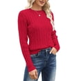 thumbnail image 3 of Langwyqu Fall Winter Women Long Sleeve Cable Knit Sweater Pullover, 3 of 5