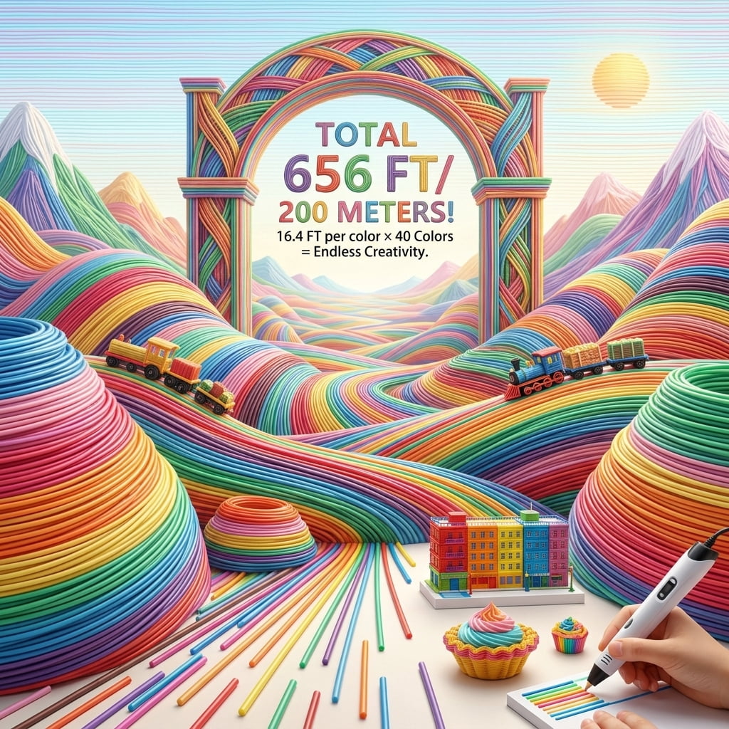 Wakehye Low Temp PCL 3D Pen Filament 1.75mm, 40 Bright Colors Refill Pack 656ft Total Each Color 16.4ft