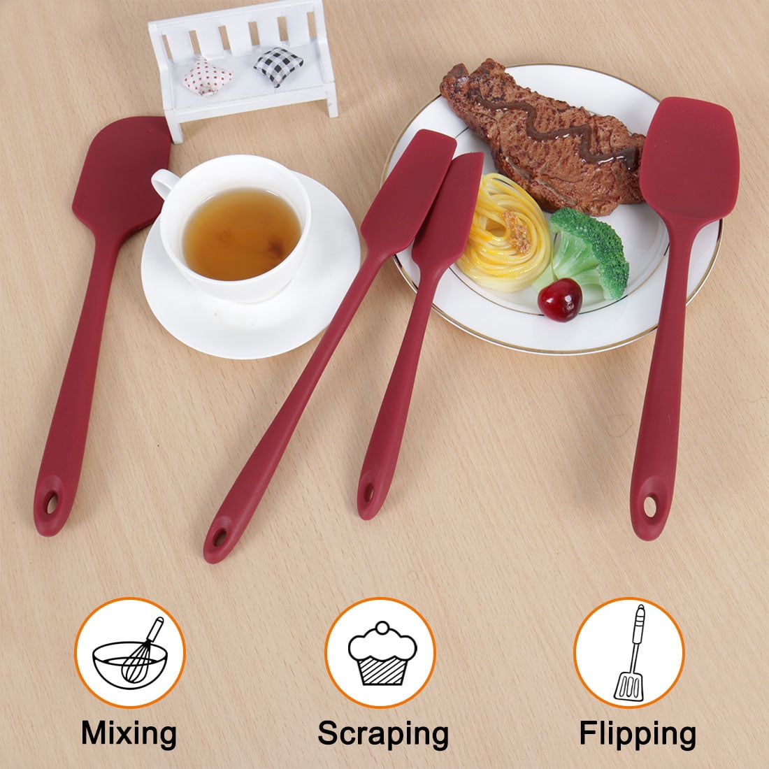 Unique Bargains Silicone Turner 4 Pieces Heatproof Non Stick Turner Red