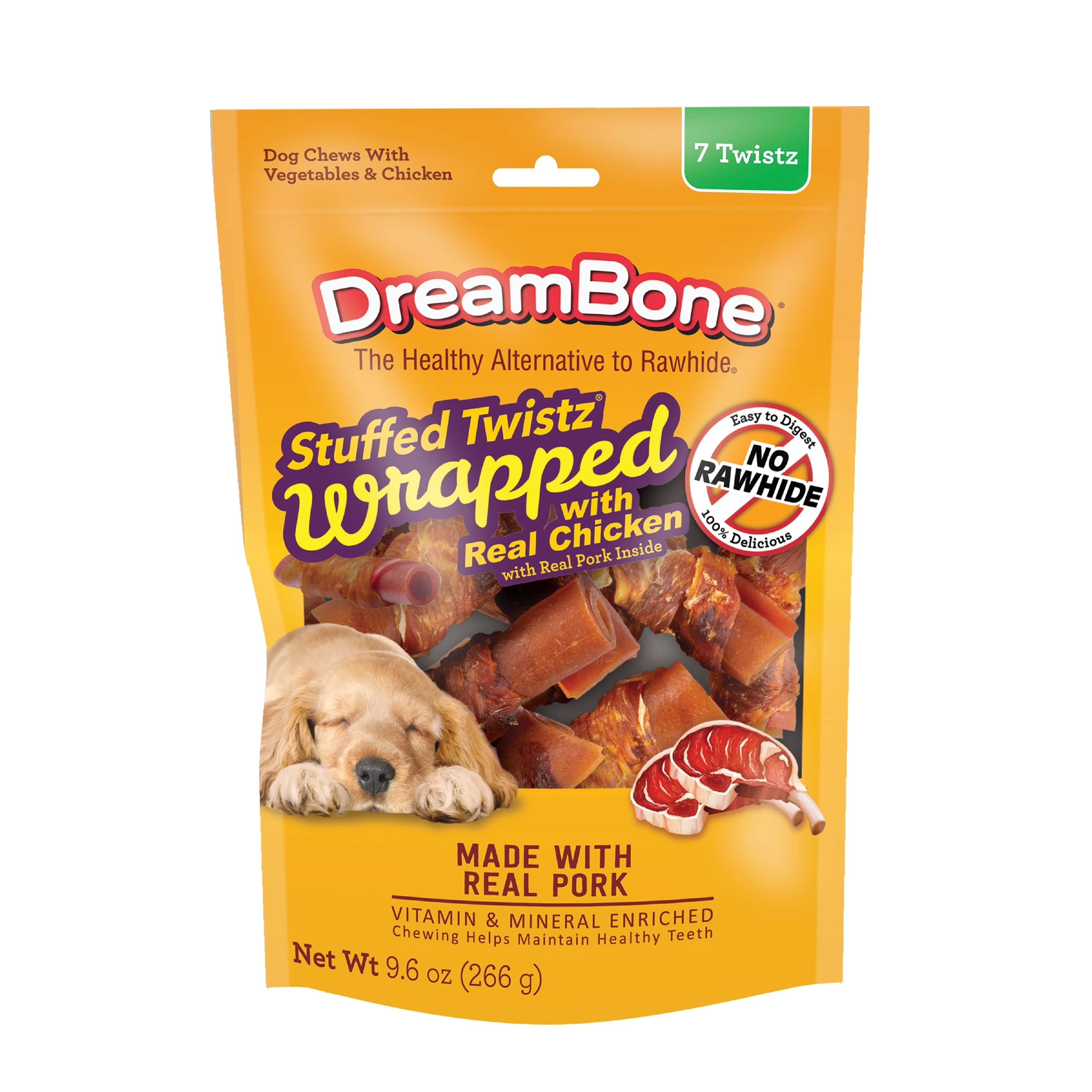 DreamBone Stuffed Twists with Real Pork, RawhideFree Dog Chews, 9.6 Oz