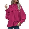 thumbnail image 2 of Ounisa Women's Fashion Tops Bow Tie Neck Long Sleeve Buttton Cuff Chiffon Elegant Casual Solid Blouse Pullover, 2 of 5