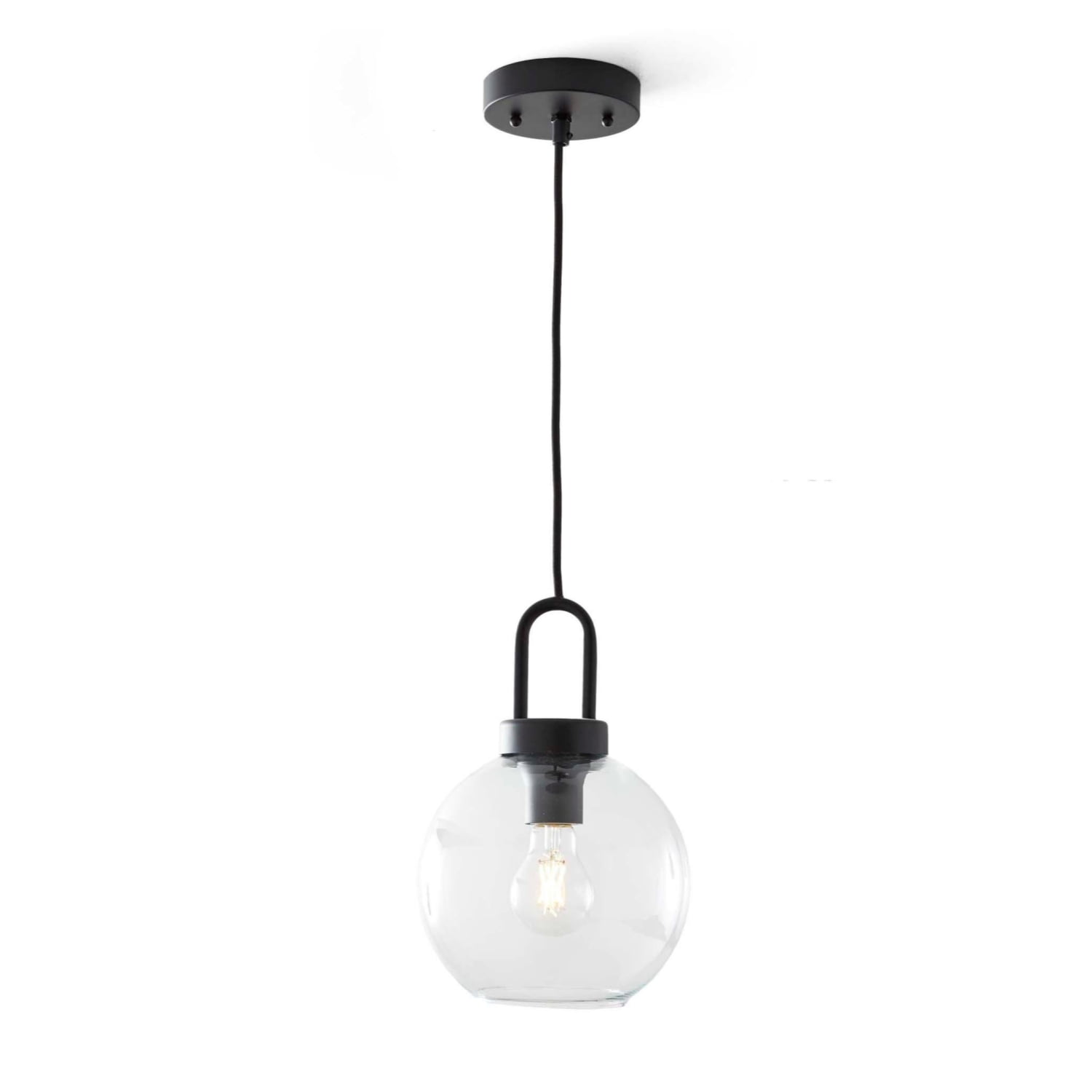 Better Homes & Gardens 59” Black Pendant Ceiling Light, Metal Base Glass Shade, LED Bulb Included CA