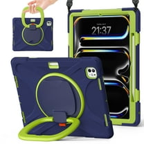 For iPad Pro 13 inch M5 2025/M4 2024 Case, 360 Rotatable Handle Stand, Shoulder Strap, Drop-Proof Design, NavyBlue Lime