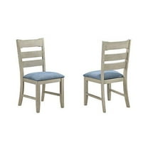 Kings Brand Furniture - Modena Wood Dining Upholstered Chairs - Set of 2 - Smoke White/Blue