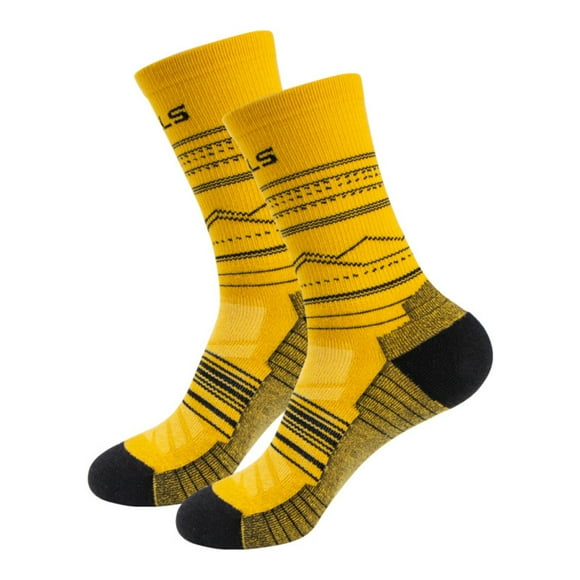 Professional Hiking & Running Socks for Women/Men - Merino Wool, Terry Cushioned, Moisture-Wicking, Odor-Resistant, Seamless Toe, Elastic Non-Slip Cuff, All-Season, Arch Support - Sunset Yellow, Size