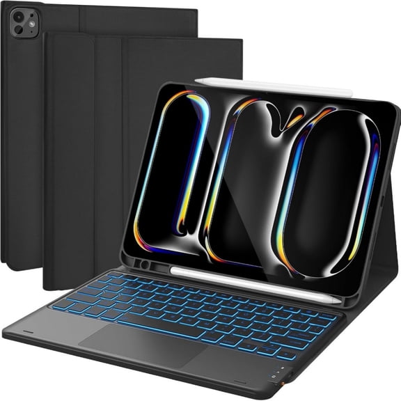Black Detachable Folio Keyboard Case with 7-Color Backlit Smart Trackpad & Pencil Holder for 11-inch iPad Pro 2024(M4)/2025(M5)