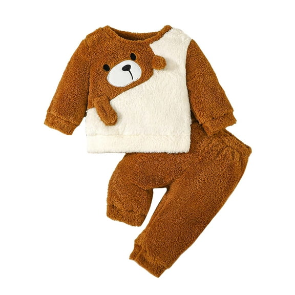 9 Months Baby Boys Clothes 12 Months Boys 2PCS Fall Winter Outfits Set Round Neck Infant Boys Long Sleeve Top Pants Set Brown