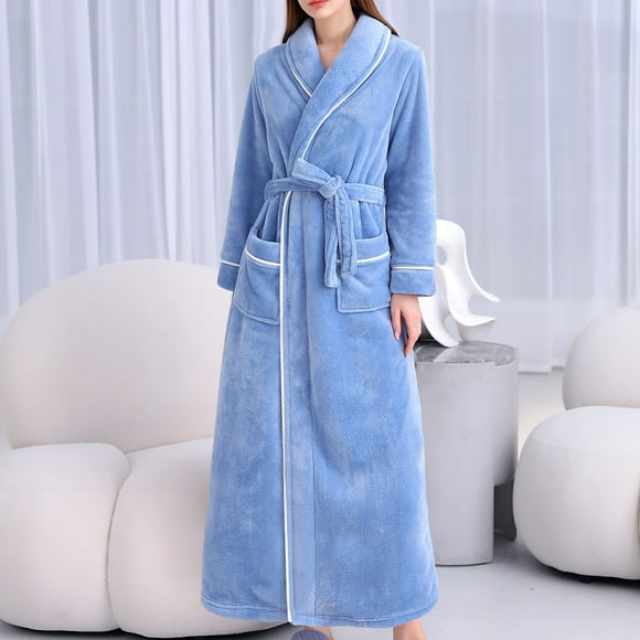 LSLJS Womens Long Fleece Robe, Warm Soft Long Flannel Bathrobes for Winter Thicker Long House Coat with Waistband + Belts