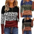 thumbnail image 3 of Women Rib Knit Lace Trim Long Sleeve Top Crewneck Button Down Leopard T-Shirts, 3 of 10