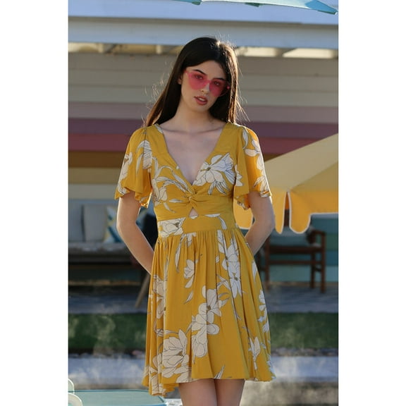 Angie Twist Front Ruffle Sleeve Dress