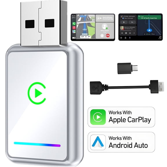 2-in-1 Wireless CarPlay & Android Auto Adapter,Plug-and-Play Car Adapter,Fast A7 Chip,USB and Type C Auto-Reconnect,Stable Converter for Cars 2016