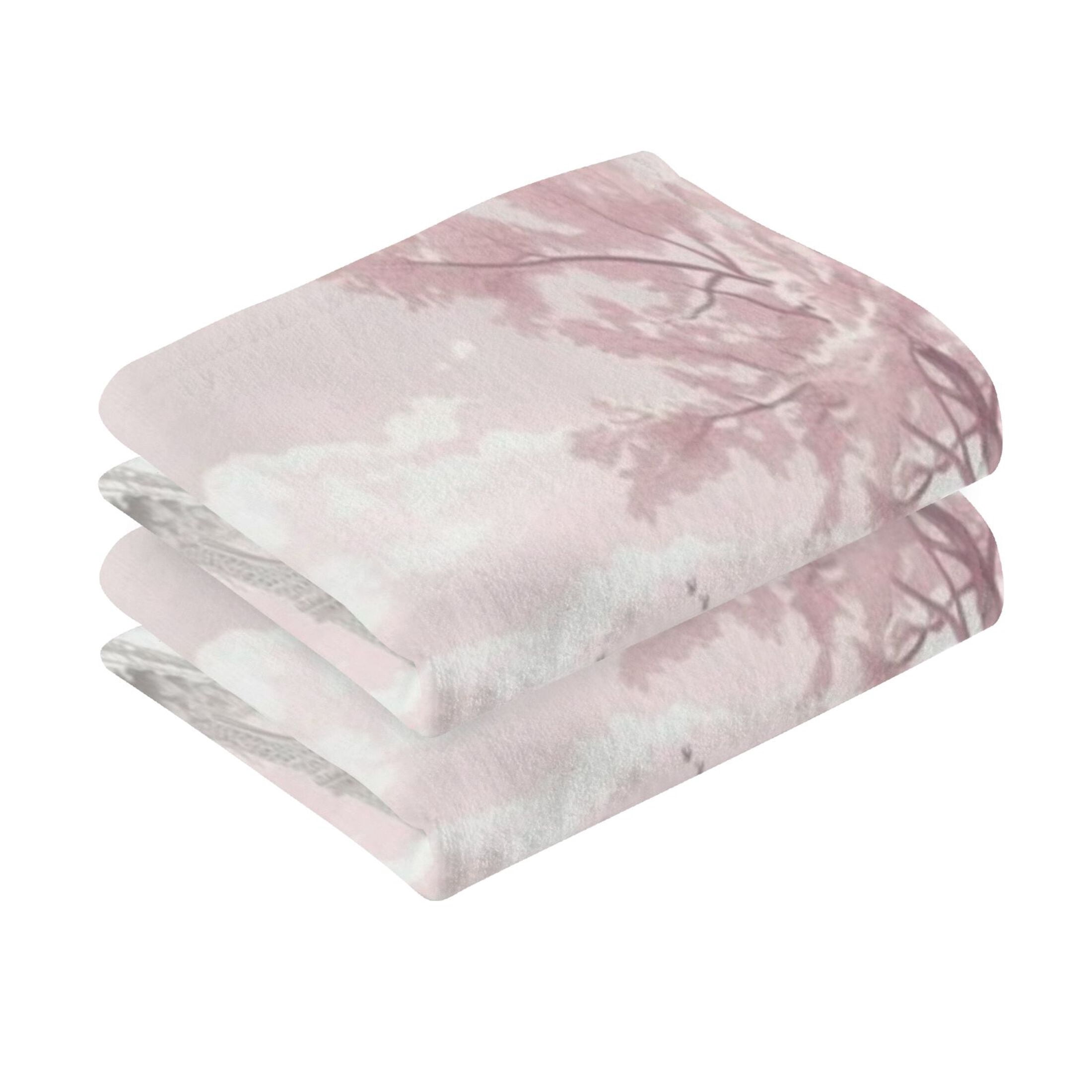 Cotton Towel Two-Piece 16x28 Inch One Sizex2 Face Towel Set Towel Set Cotton Hand Bath Towel Bathroom Beach Pink Flowers and The Eiffel Tower