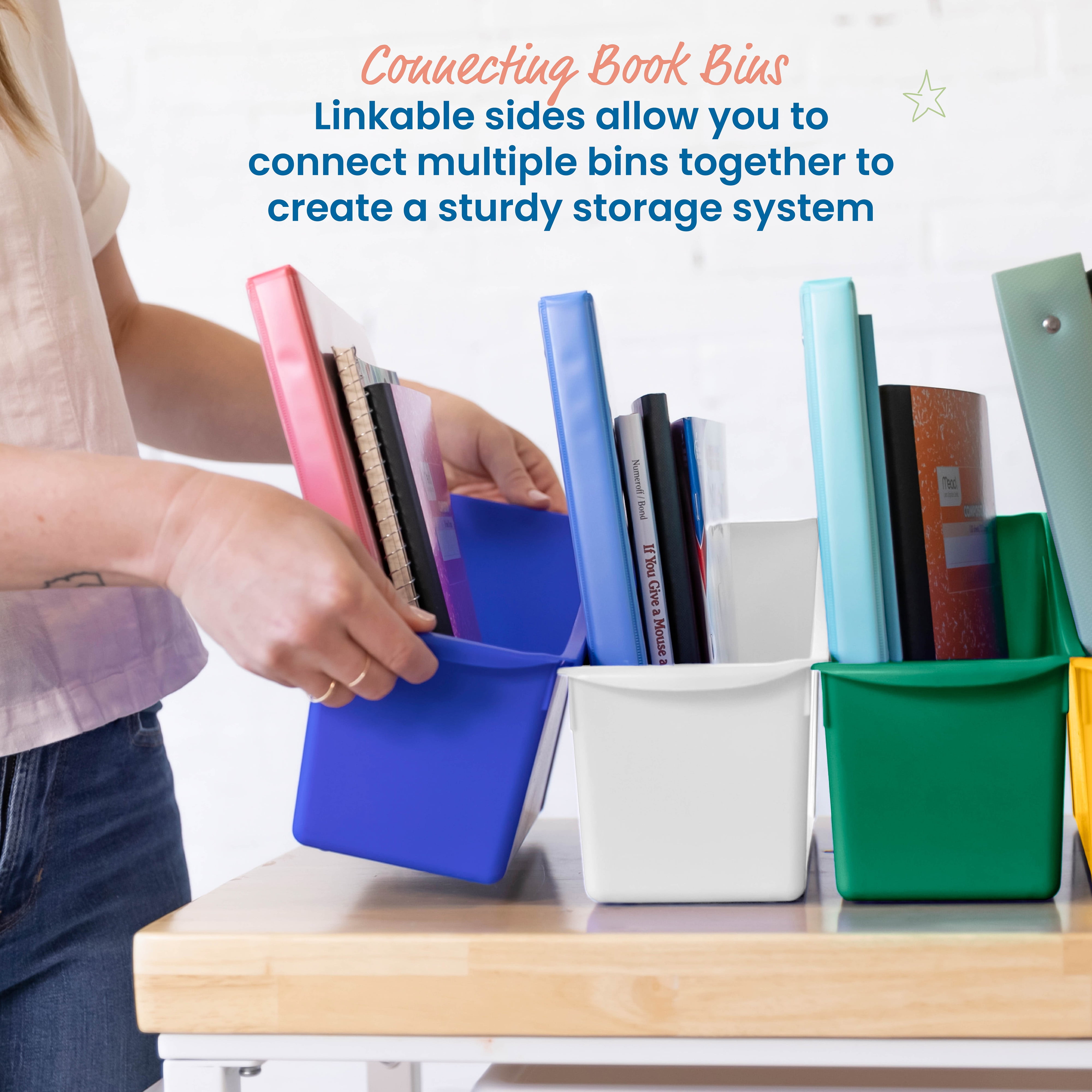 ECR4Kids Linking Plastic Storage Book Bin, Multipurpose Organization, Assorted, 10-Piece