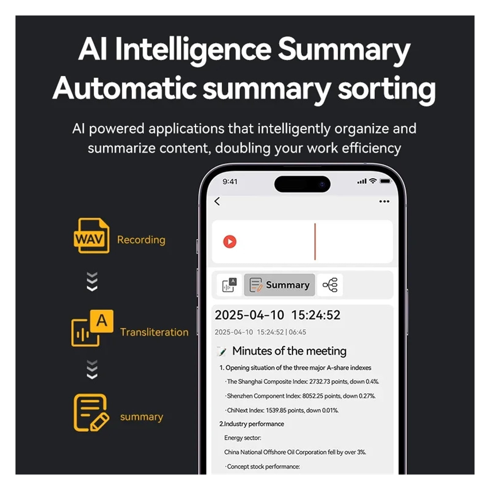 AI Powered Phone Calls Voice Recorder Transcribe Summarize Language Sound Device Dictaphone ,Multi-Function