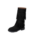 thumbnail image 2 of Willtoo Flat Boots With Fringe For Women,Mid Calf Boots For Women Low Heel,Suede Ankle Boots Black, 2 of 6
