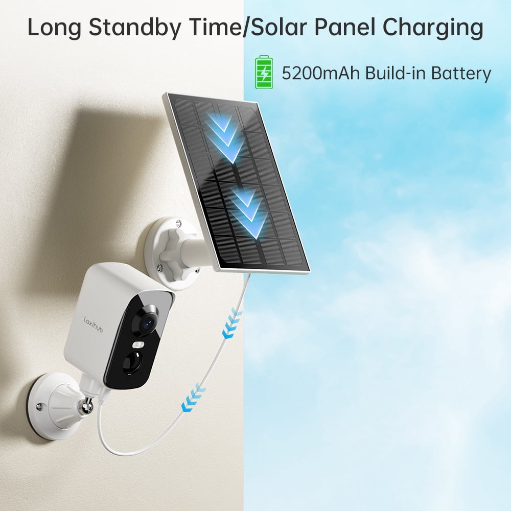 Laxihub Cam Pan 340° Wireless Outdoor Solar Security Cameras , 2K 3MP 2-Way Talk Outdoor WiFi Surveillance IP65 Waterproof,Color Night Vision