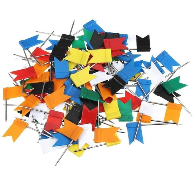 100 chinchetas de bandera de mapa, tachuelas decorativas multicolores para mapas, cabeza de plástico con punta de acero para tablón de anuncios de corcho