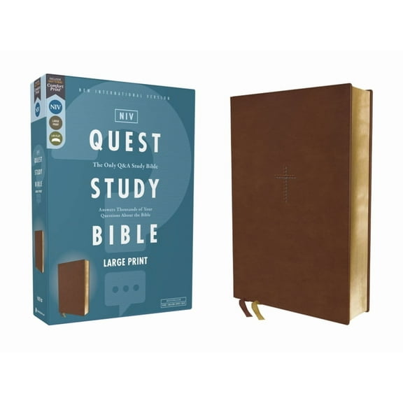 Niv, Quest Study Bible, Large Print, Leathersoft, Brown, Comfort Print: The Only Q and A Study Bible, (Hardcover)