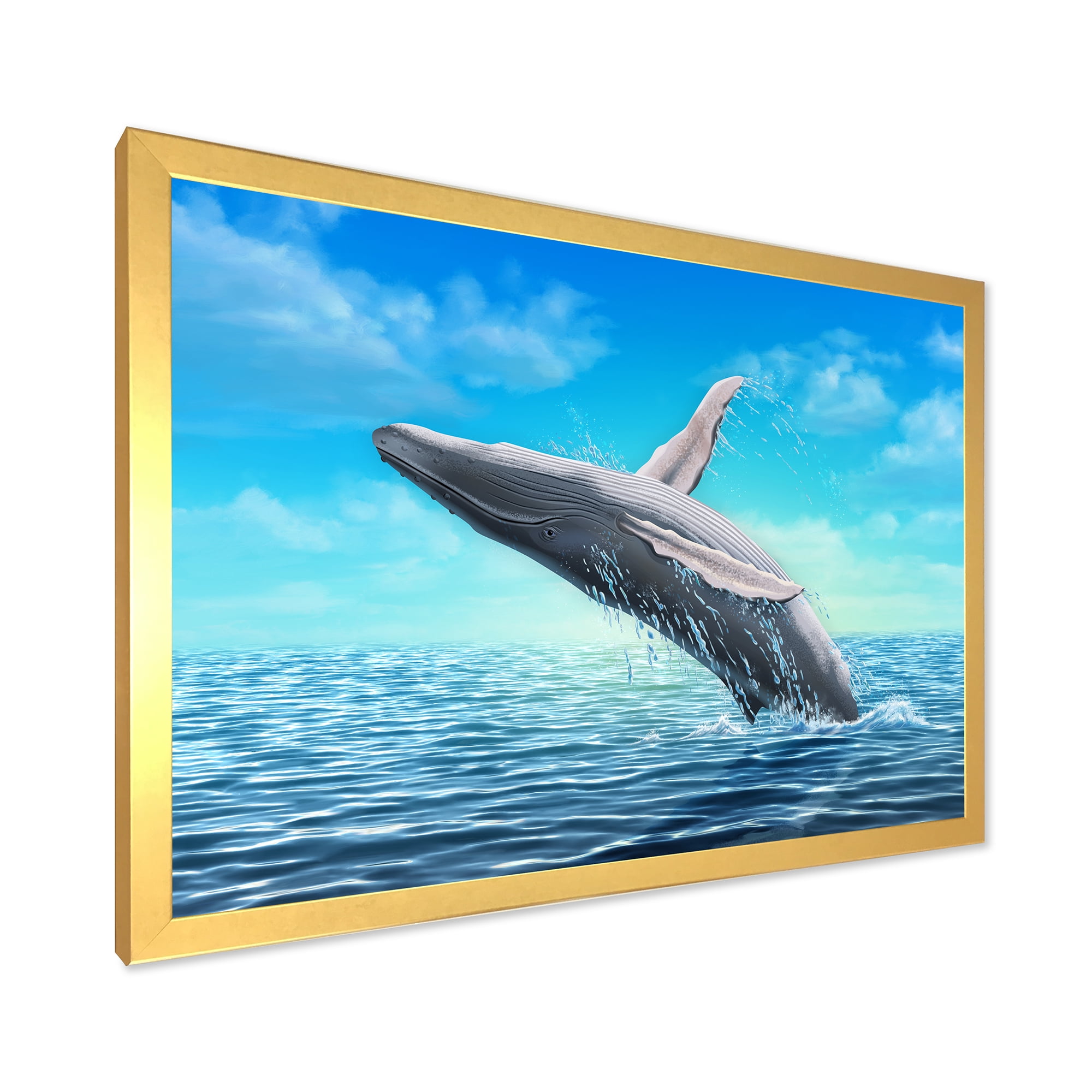 Designart 'Humpback Whale Jumping Out of Sea' Farmhouse Framed Art Print