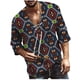 thumbnail image 1 of Camiseta de manga 3/4 con estampado de corbata de cáñamo de otoño con cuello en V para hombre Pompotops  oipoqjl34187, 1 of 5