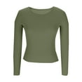 thumbnail image 5 of Women's Long Sleeve Shirts Crew Neck Stretchy Fitted Tops Ribbed Base Layer Soft Thermal Undershirts Tee Fall Fashion Thermal Shirts Army Green,Size L, 5 of 8