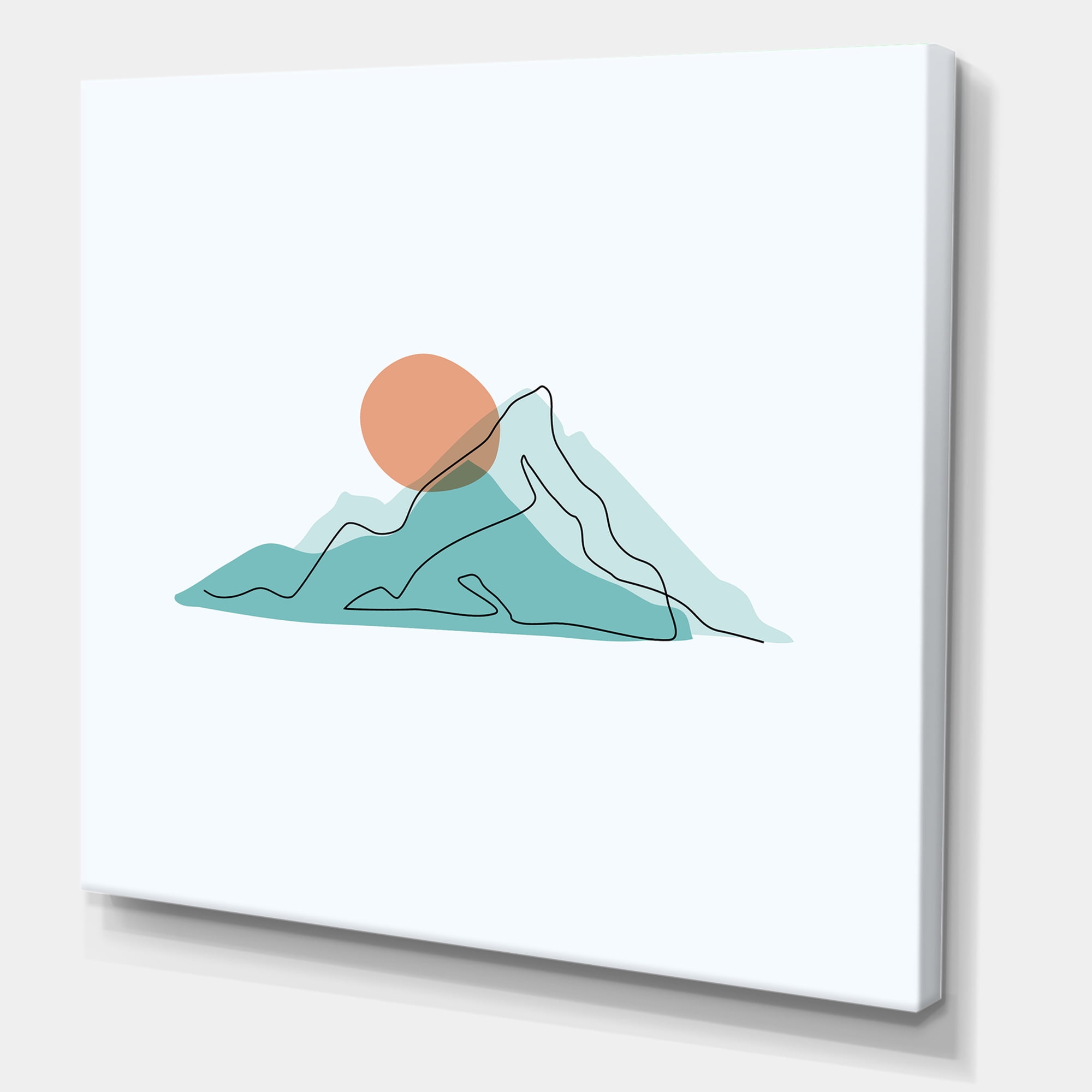 Designart ' Abstract Blue Mountains With Red Moon II ' Modern Canvas Wall Art Print