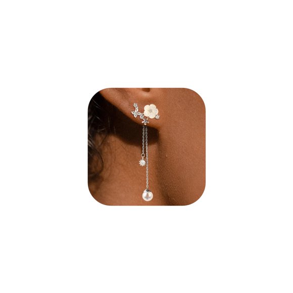 Pendientes Qyalie Dangle Pearl Drop chapados en oro de 14 quilates para mujer