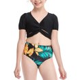 thumbnail image 2 of Fesfesfes Big Girls Bikini High Waist Children Swimwear Pringting Short Sleeve Bikini Sets Split Swimsuit, 2 of 9
