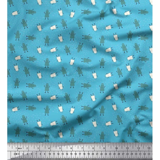 Soimoi Japan Crepe Satin Fabric Brush Stroke & Salt Bottle Cartoon Print Fabric by Yard 42 Inch Wide