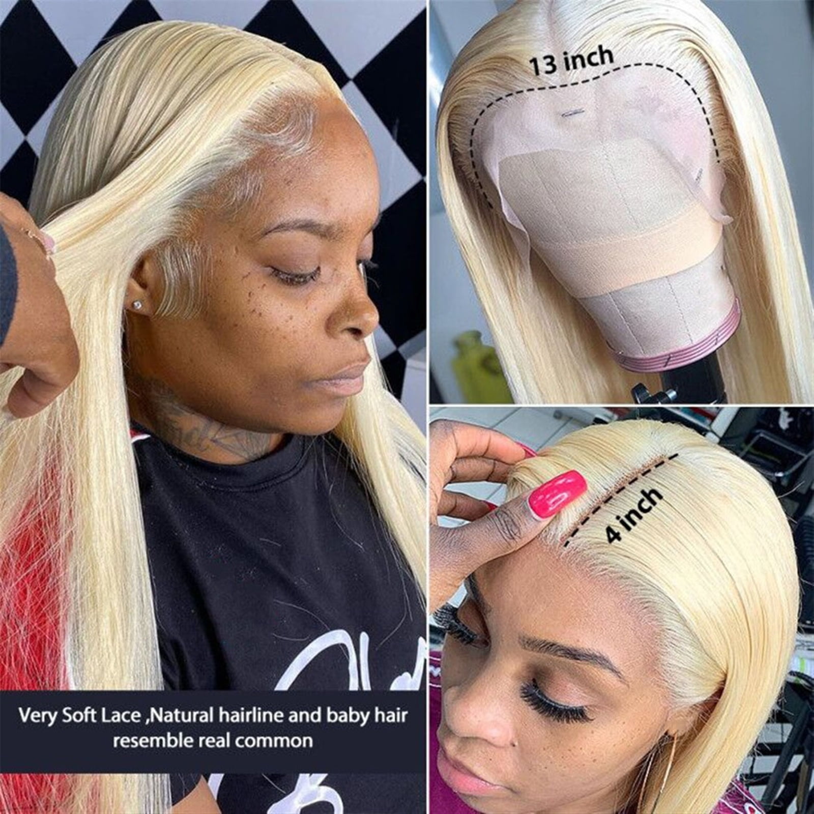 T Part Lace Frontal 613 Blonde Wig Virgin Human Hair Pre Plucked 10-34Inch Silky Straight 13x1x4 Lace Front with Baby Hair Middle Part 150% Density