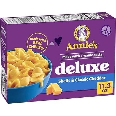 Annie's Deluxe Macaroni and Cheese with Organic Pasta, Classic Real Cheddar Cheese and Shells, 11.3 oz